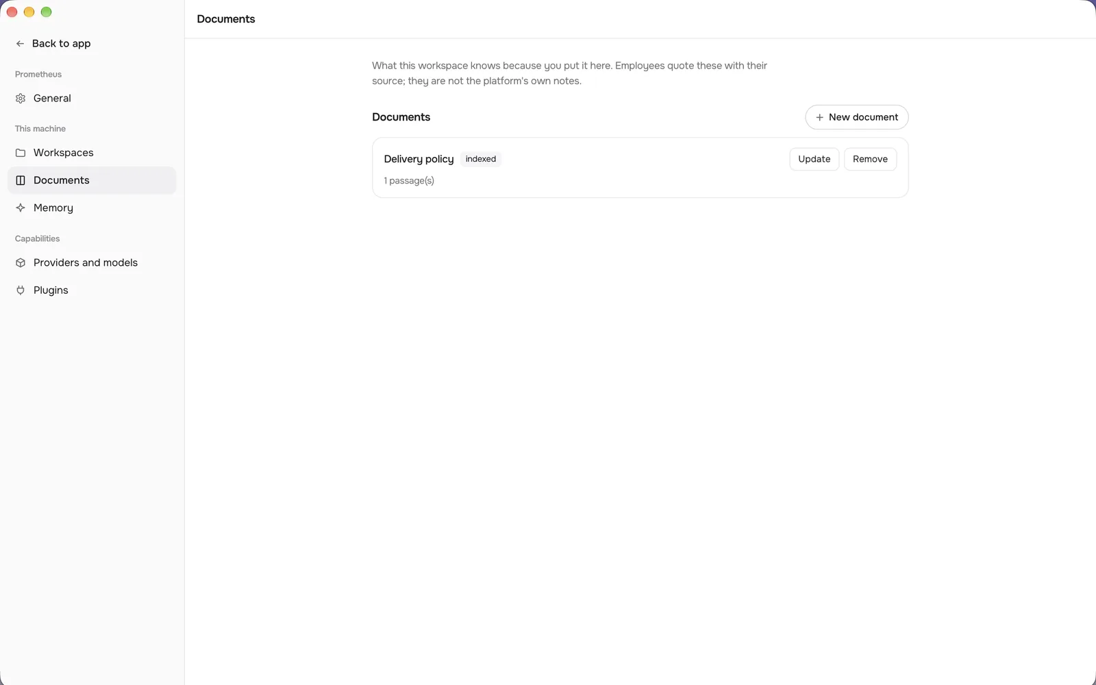 Prometheus documents settings with an indexed delivery policy document